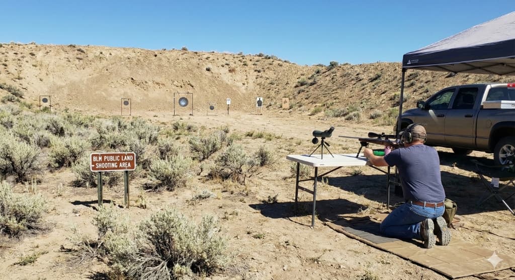 Recreational target shooting setup on Idaho BLM land with mountain backdrop